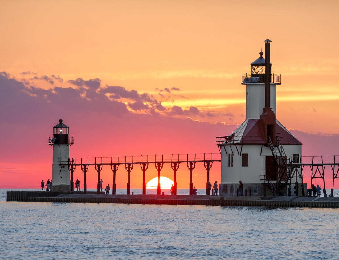 Noah Jigsaw Puzzle In the summer solstice, the sun rises on Lake Michigan between the lighthouses of the inner and outer north in St. Joseph, Michigan 1000 Pieces