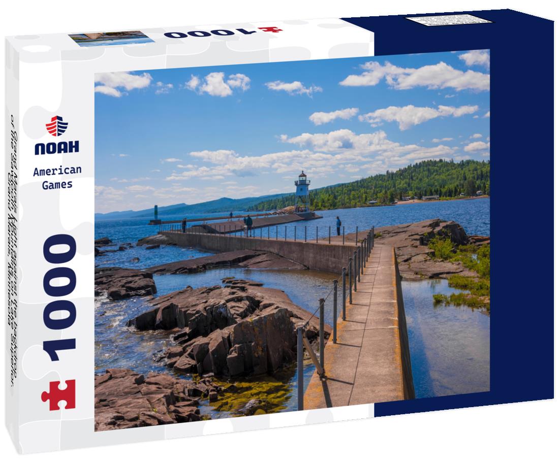 Noah Jigsaw Puzzle Grand Marais Light against the backdrop of the Sawtooth Mountains on Lake Superior. Grand Marais, Minnesota 1000 Pieces