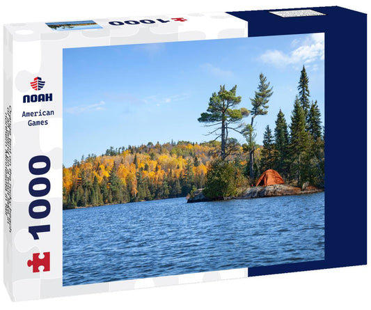 Noah Jigsaw Puzzle Orange tent on the rocky beach of an island on a trout lake in northern Minnesota in fall 1000 Pieces