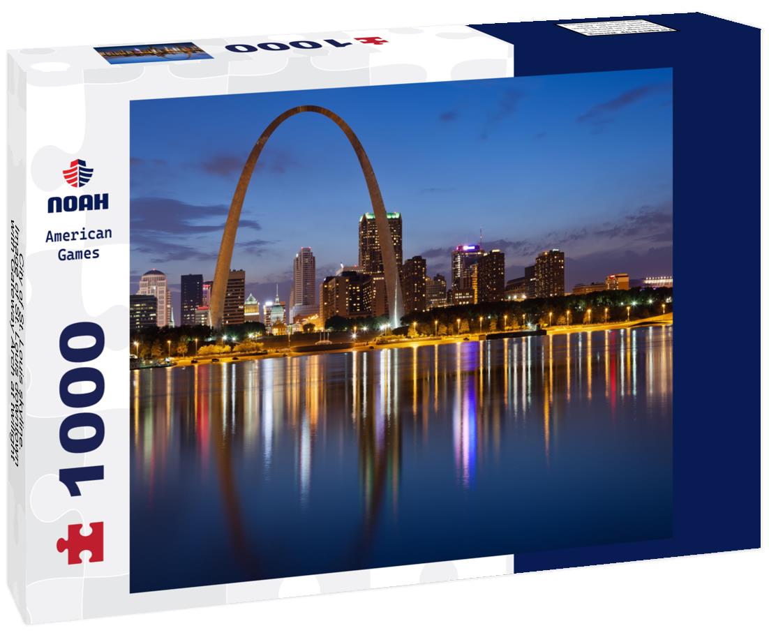 Noah Jigsaw Puzzle City of St. Louis skyline. Image of St. Louis downtown with Gateway Arch at twilight 1000 Pieces