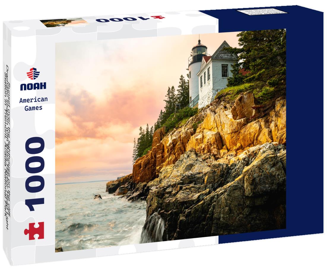 Noah Jigsaw Puzzle Sunset over the lighthouse on the cliff. Dramatic season with Bass Harbor Head Light Station in Tremont, Acadia National Park, Maine 1000 Pieces