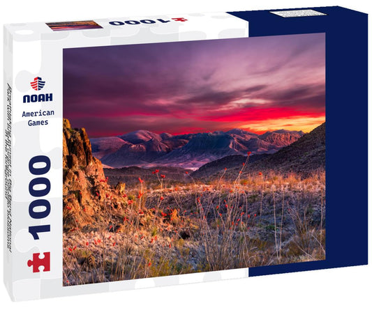 Noah Jigsaw Puzzle Breathtaking sunset in Big Bend National Park with bright orange ocotillo blossoms in the foreground 1000 Pieces