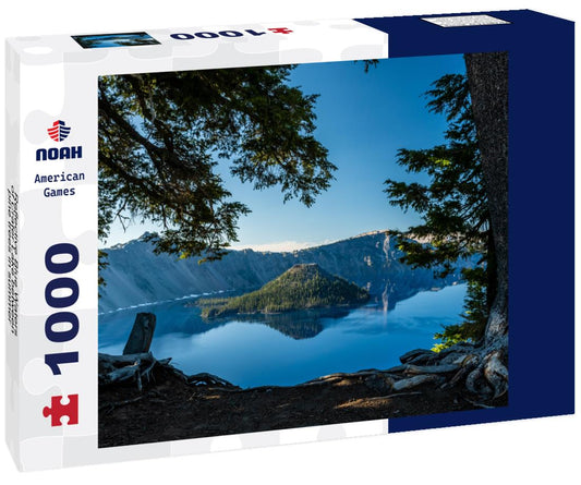 Noah Jigsaw Puzzle Reflective Blue Waters of Crater Lake between pine trees in summer 1000 Pieces