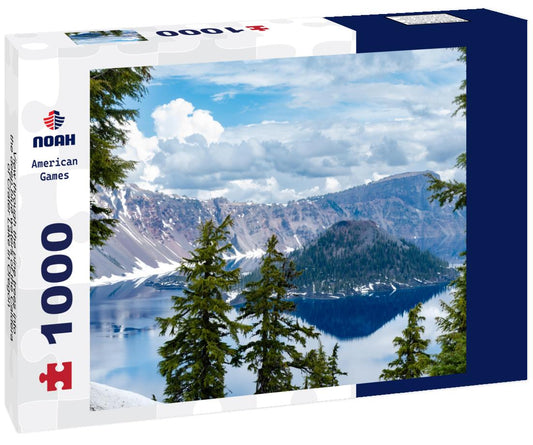 Noah Jigsaw Puzzle View through the pine trees into the deep blue waters of the Caldera of Crater Lake in Oregon 1000 Pieces