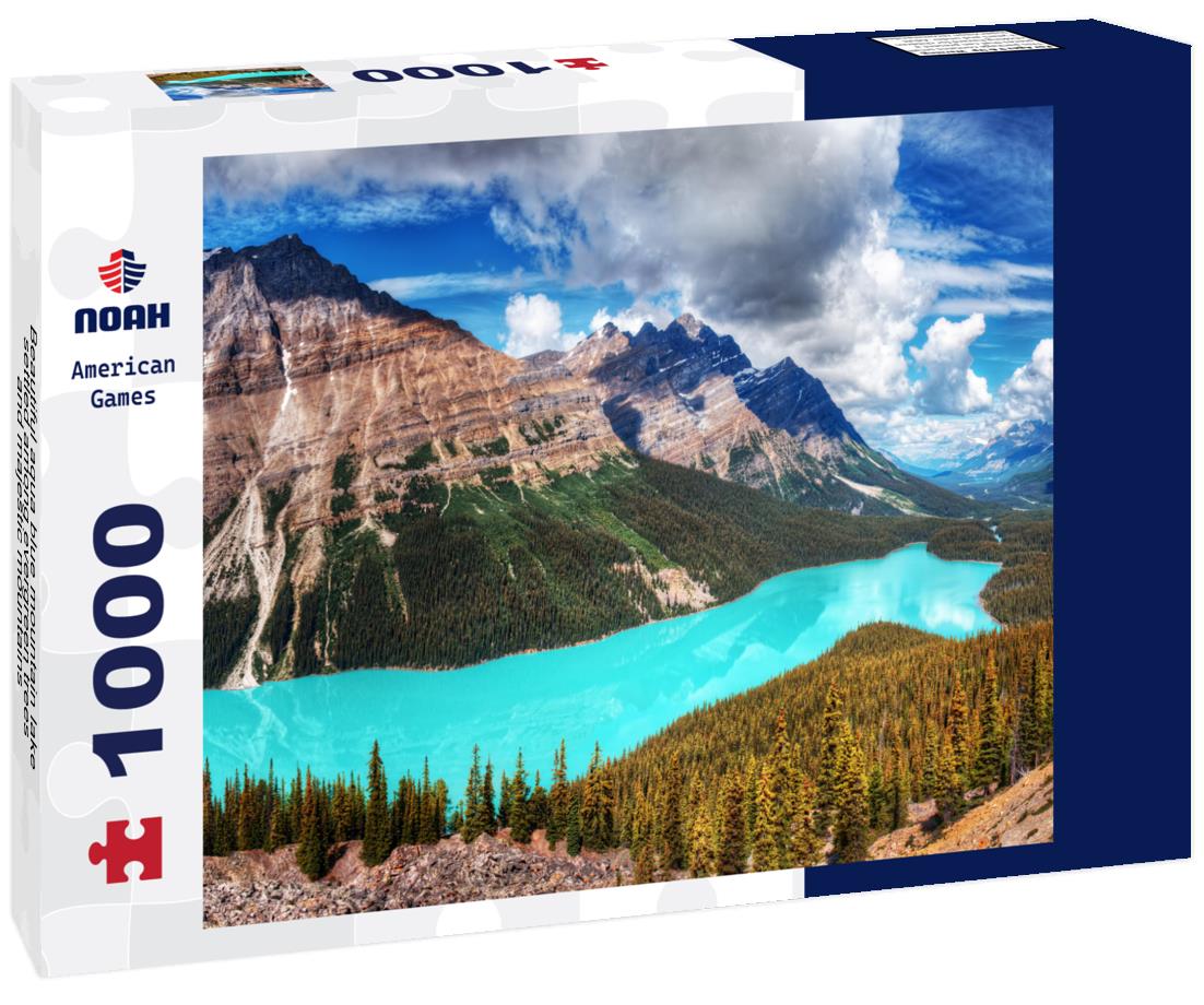 Noah Jigsaw Puzzle Beautiful aqua blue mountain lake settled among evergreen trees and majestic mountains 1000 Pieces