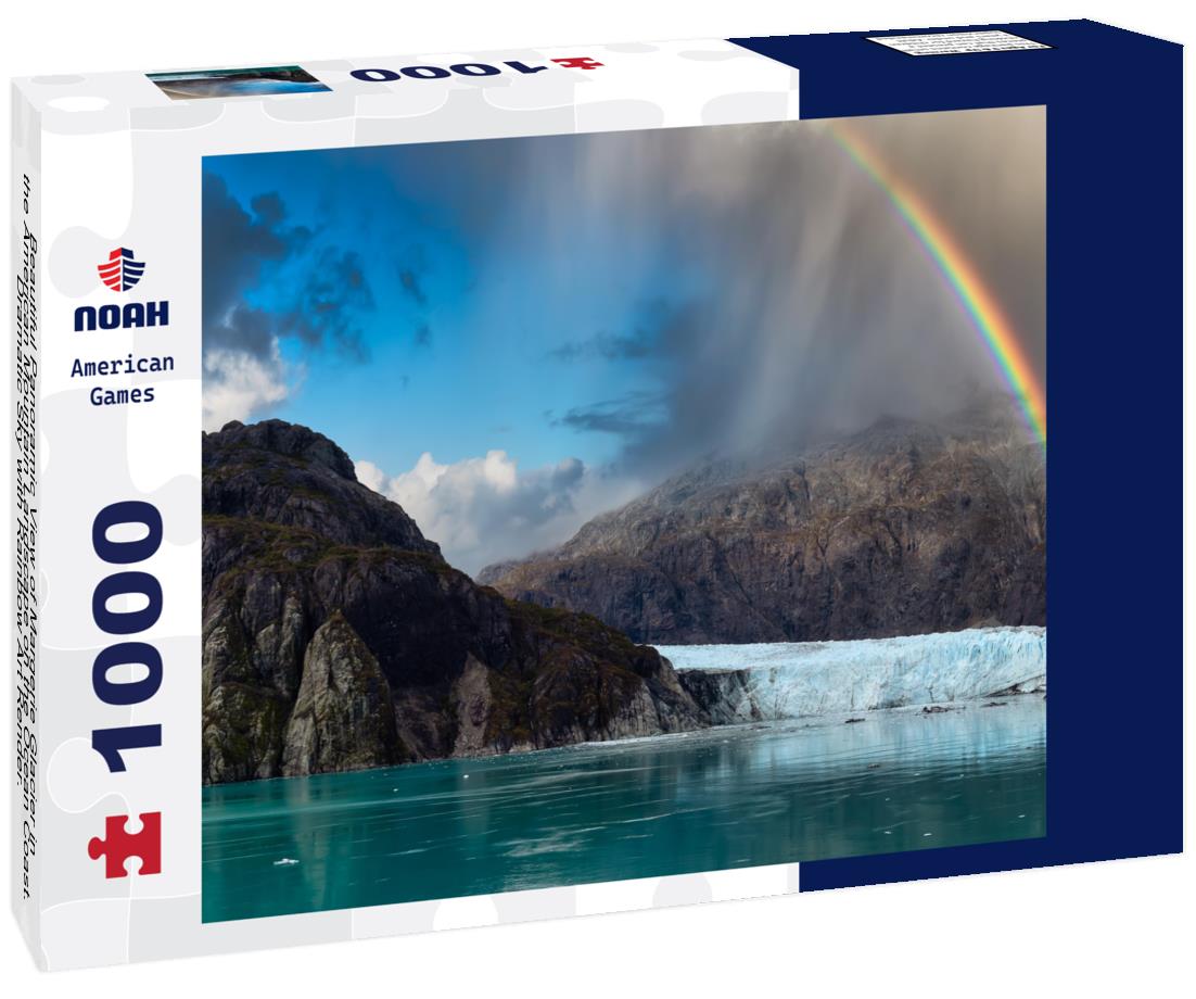 Noah Jigsaw Puzzle Beautiful Panoramic View of Margerie Glacier in the American Mountain Landscape on the Ocean Coast. Dramatic Sky with Rainbow Art Render. Glacier Bay National Park and Preserve, Alaska, USA 1000 Pieces