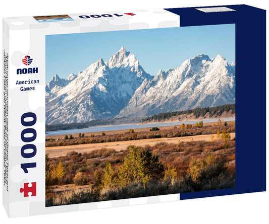 Noah Jigsaw Puzzle Snow cover mountain peak of Grand Teton and Mount Moran outstanding in blue sky beside Jackson Lake and Willow Flats of Grand Teton National Park, Wyoming, USA 1000 Pieces