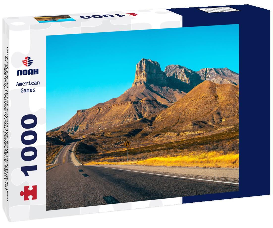 Noah Jigsaw Puzzle Guadalupe Mountains National Park landscape near El Captain Viewpoint on Route 62 in Salt Flat, Dell City, Texas, USA, panoramic retro-style autumn road scenery with golden grasses 1000 Pieces