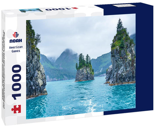 Noah Jigsaw Puzzle Blue waters and tree covered rocks jutting out of water on a cloudy morning at Porcupine bay at Kenai Fjords National Park, Alaska 1000 Pieces