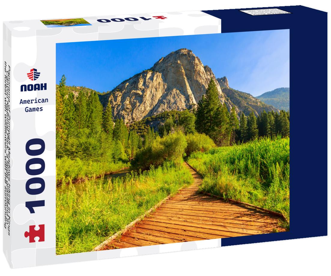 Noah Jigsaw Puzzle Panorama of Zumwalt Meadows hiking in Kings Canyon National Park, a large grassland in the forest with wildflowers with the surrounding towering cliffs of Kings Canyon 1000 Pieces