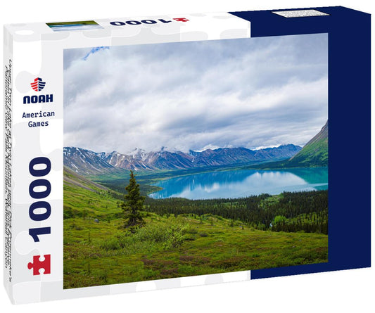 Noah Jigsaw Puzzle Upper Twin Lake at Twin Lakes near Dick Proenneke's Cabin in Lake Clark National Park and Preserve. Panoramic view Falls Mountain, Waterfall Canyon, Allen Mountain reflect in turquoise, glacial water 1000 Pieces