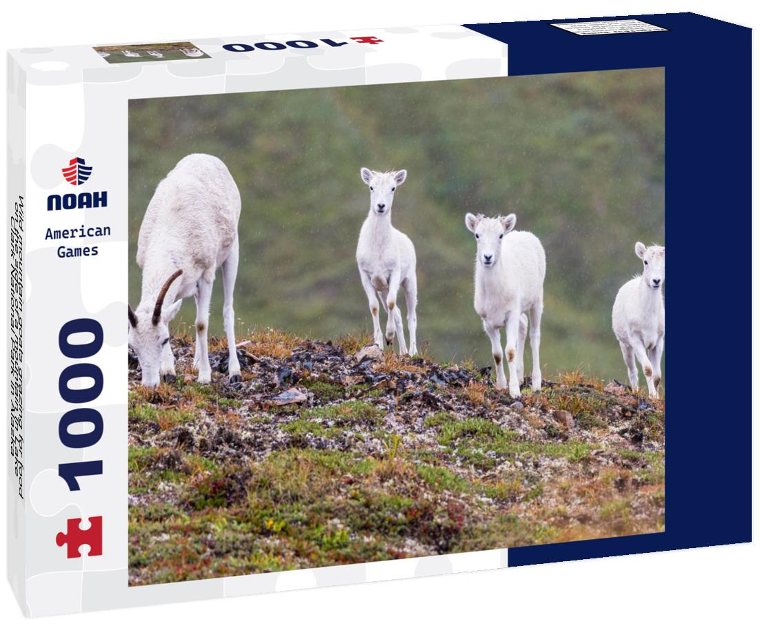 Wild mountain goats grazing for food on the side of a mountain in Lake Clark National Park in Alaska 1000pc Puzzle