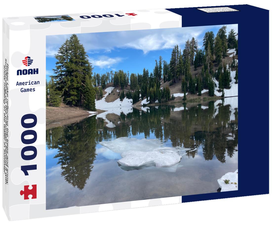 Noah Jigsaw Puzzle Ridge Lake reflecting the trees and snow surrounding on the mountain behind it with snow melting in the water in summer. Lassen Volcanic National Park 1000 Pieces