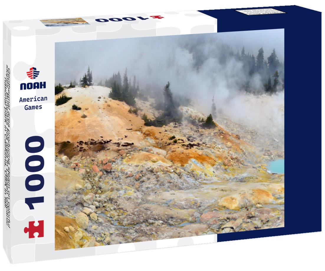 Noah Jigsaw Puzzle Geothermal area producing steam on colorful slopes. Bumpass hell area in Lassen volcanic national park in Californa, USA in fall. Turquoise lakes in the fog with cloudy sky 1000 Pieces