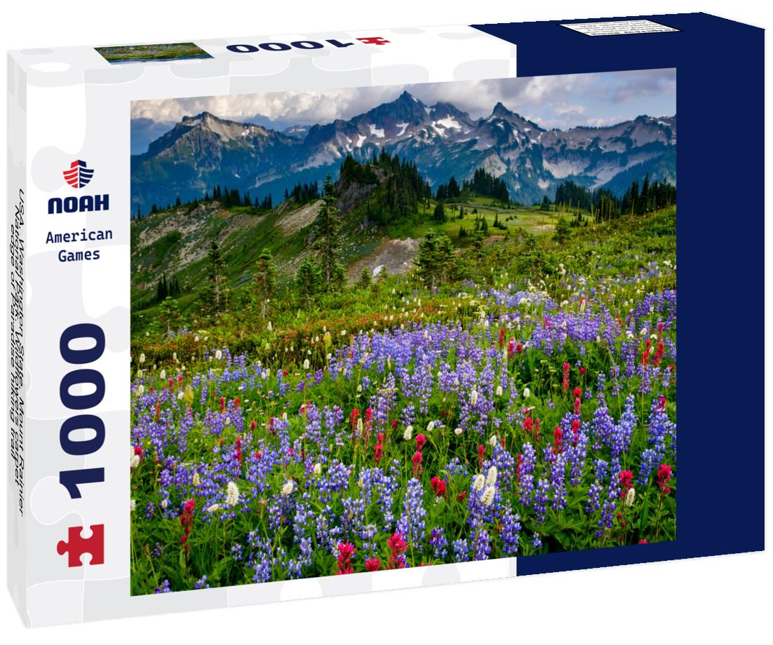 Noah Jigsaw Puzzle USA, Washington State, Mount Rainier National Park. Wildflowers carpet edge of Paradise hiking trail 1000 Pieces