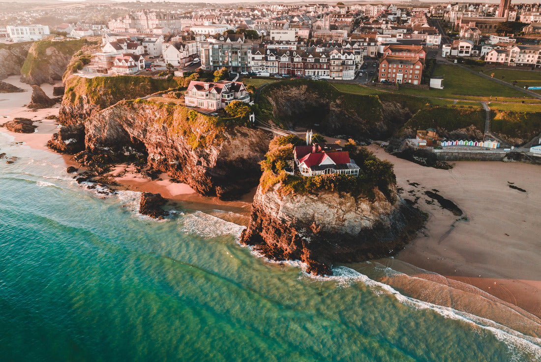 An aerial sunrise view of Newquay beach and town in Cornwall, England 2000pc Puzzle