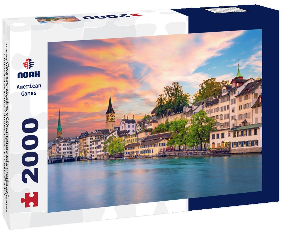 the historic city center of Zurich with the famous Fraumunster and Grossmunster churches and the Limmat river on Lake Zurich, Canton of Zurich, Switzerland 2000pc Puzzle