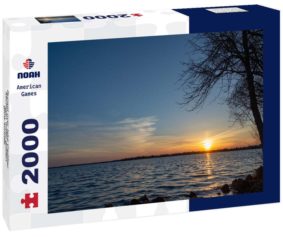Noah Jigsaw Puzzle Sunset over lake Cadillac Michigan water golden glow sunrise 2000 pieces