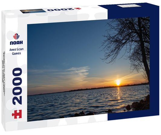 Noah Jigsaw Puzzle Sunset over lake Cadillac Michigan water golden glow sunrise 2000 pieces
