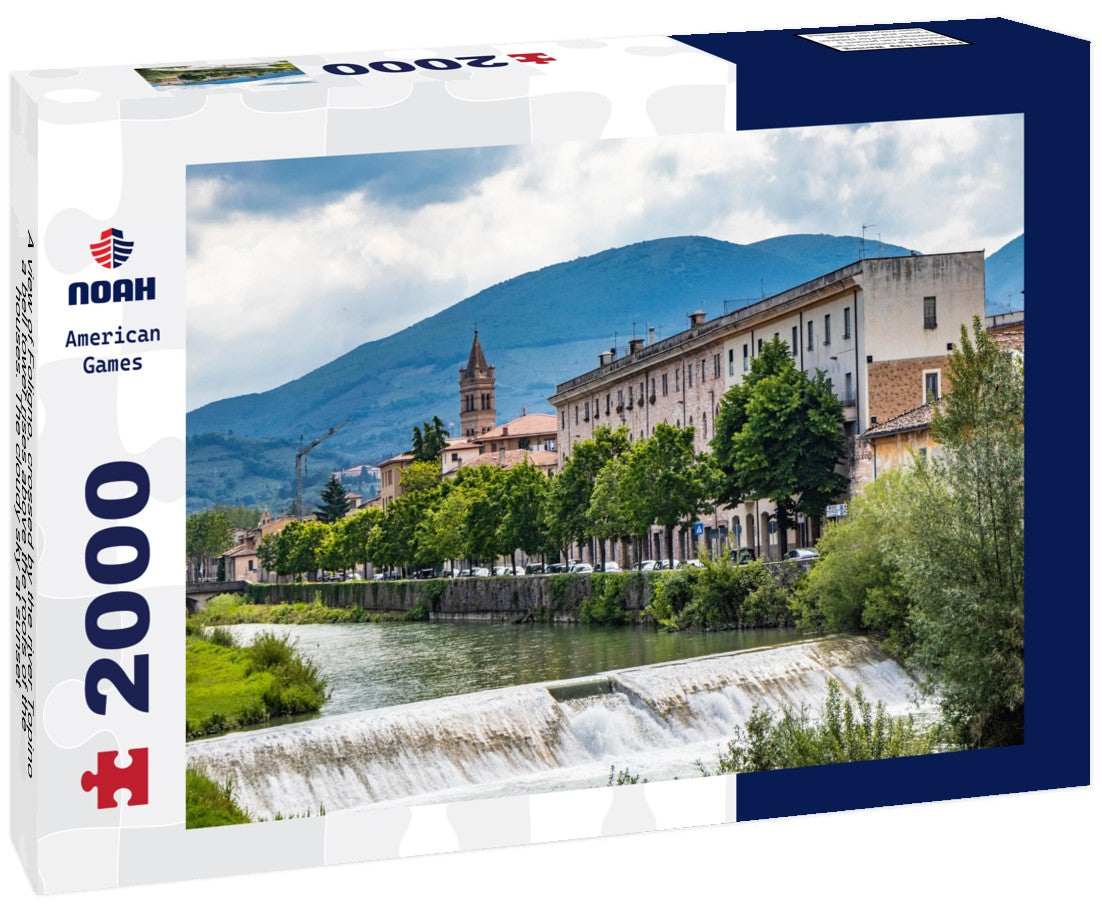 A view of Foligno, crossed by the river Topino, a bell tower rises above the roofs of the houses. The cloudy sky at sunset 2000pc Puzzle