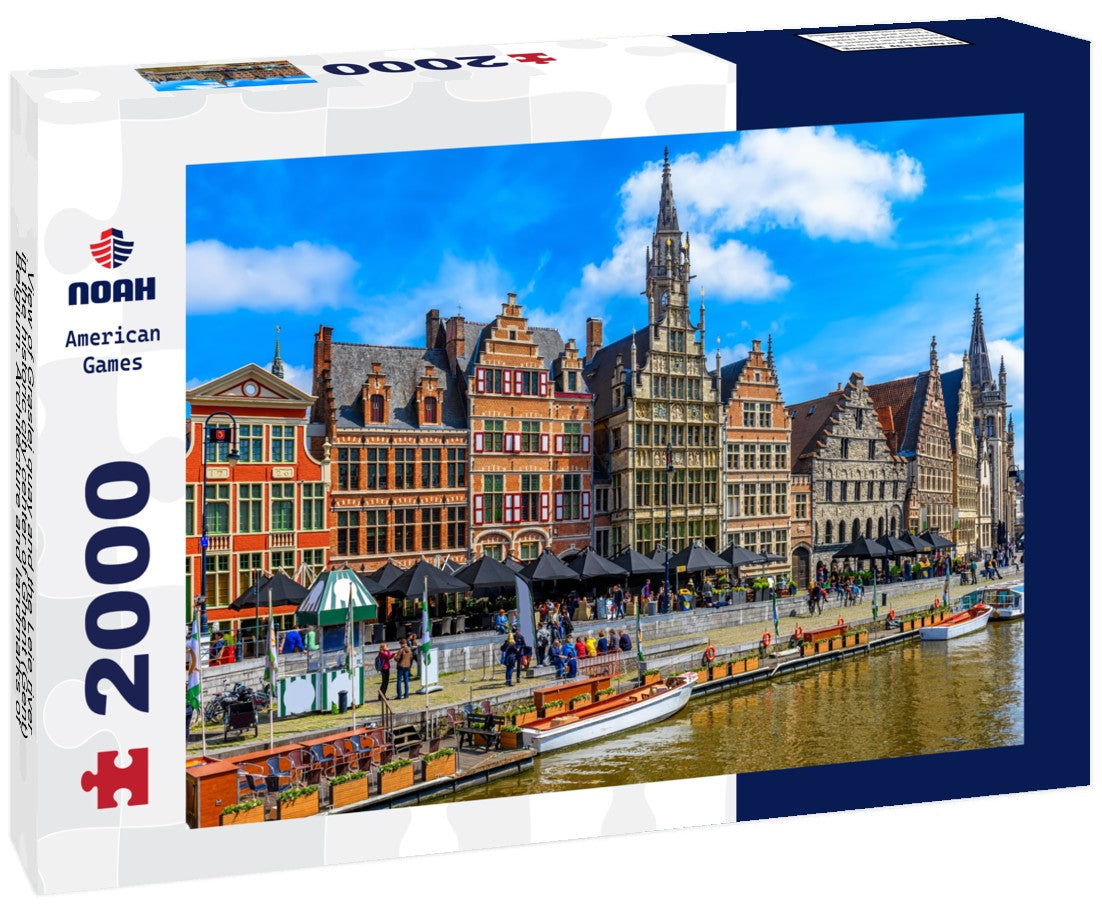 Graslei quay and the Leie river in the historic city center of Ghent (Gent), Belgium. Architecture and landmarks of Ghent. Cityscape of Ghent 2000pc Puzzle