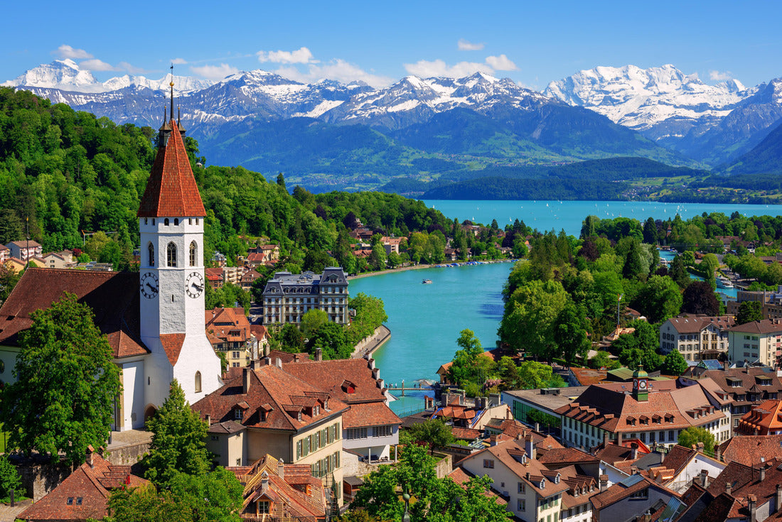 Noah Jigsaw Puzzle Historic city of Thun and Lake Thun with snow-capped Berner Highlands swinging mountains in the background, Canton of Bern, Switzerland 2000 pieces
