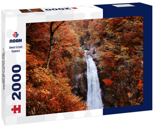 Noah Jigsaw Puzzle Famous Akiu Waterfall in Akiu Osen with vibrant red autumn forest, Sendai - Japan 2000 pieces