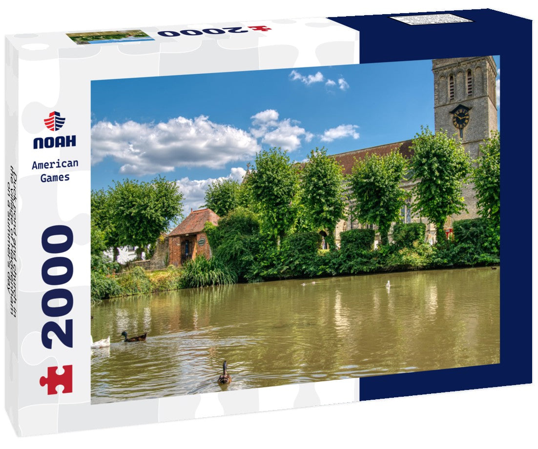 Duck pond and church in the village of Haddenham on a summer's day 2000pc Puzzle