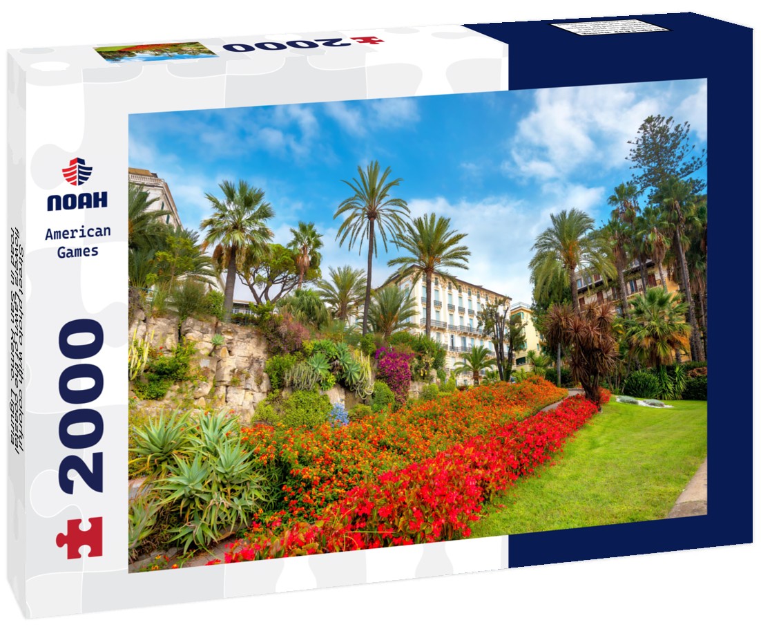 Street photo with colorful flowers Lawn of the coastal road in San Remo. Liguria, Italy 2000pc Puzzle