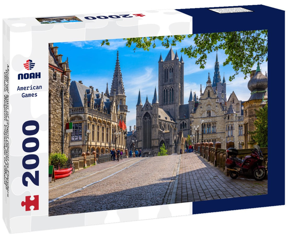 Medieval town of Ghent (Gent) in Flanders with St. Nicholas' Church and City Hall, Ghent, Belgium. Cityscape of Ghent 2000pc Puzzle