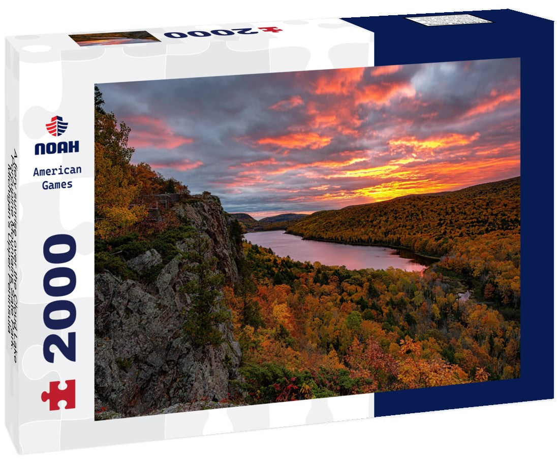 Noah Jigsaw Puzzle A fiery sunrise over the Cloud Lake, Porcupine Mountains Sate Park. Michigan's Upper Peninsula 2000 pieces
