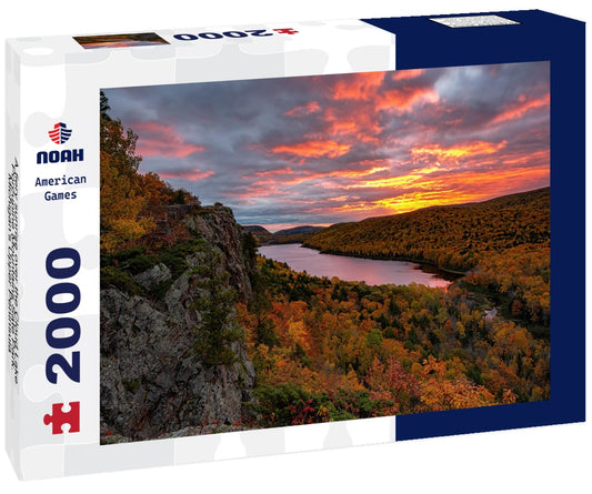 Noah Jigsaw Puzzle A fiery sunrise over the Cloud Lake, Porcupine Mountains Sate Park. Michigan's Upper Peninsula 2000 pieces