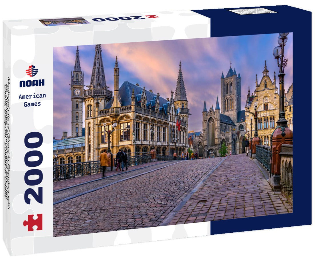 Medieval city of Ghent in Flanders with St. Nicholas' Church and City Hall, Ghent, Belgium. Sunset in Ghent 2000pc Puzzle