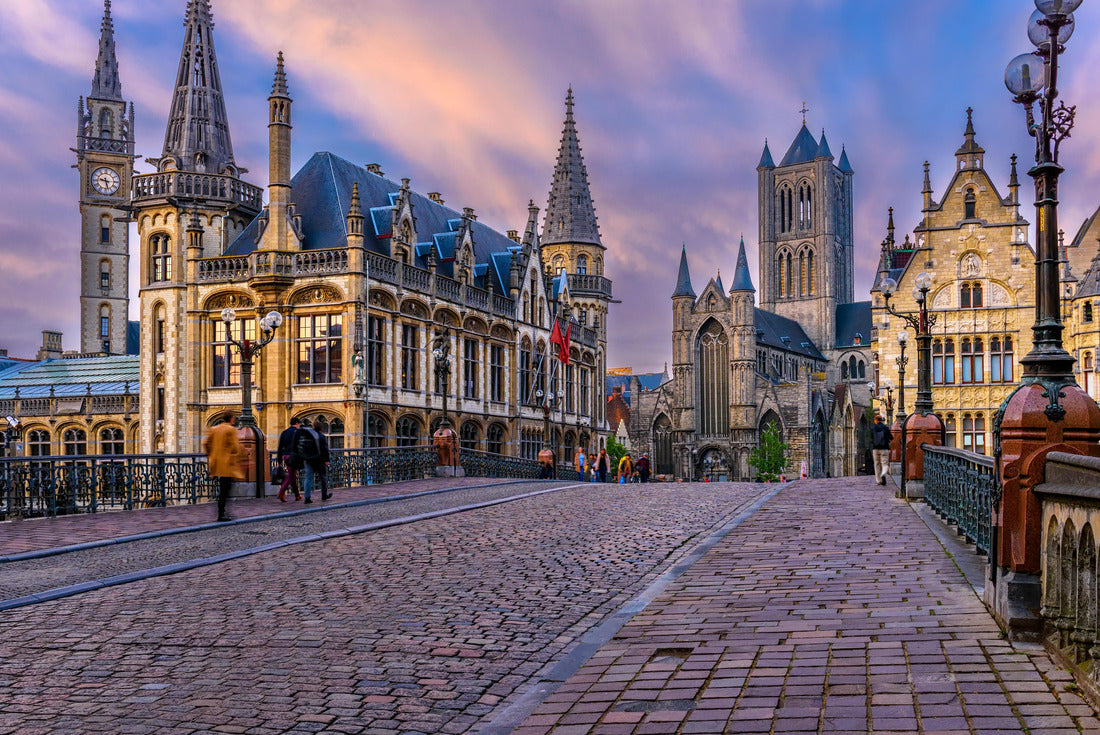 Medieval city of Ghent in Flanders with St. Nicholas' Church and City Hall, Ghent, Belgium. Sunset in Ghent 2000pc Puzzle