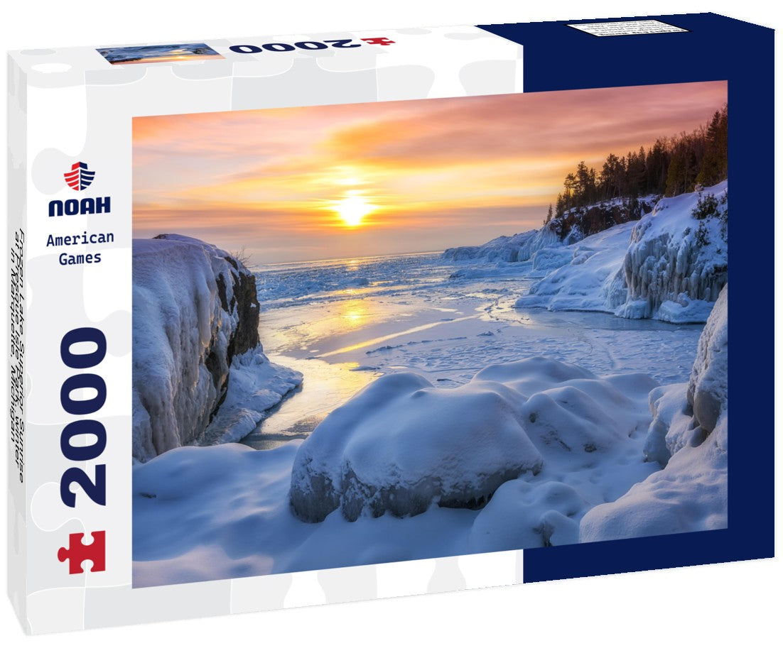 Frozen Lake Superior Sunrise at Presque Isle Park, winter in Marquette, Michigan 2000pc Puzzle