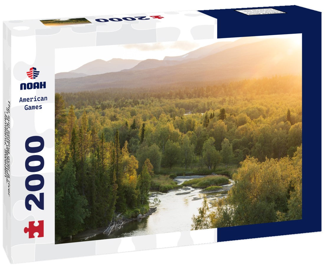 The sun setting over a river in a forest wilderness. Jamtland, Sweden 2000pc Puzzle