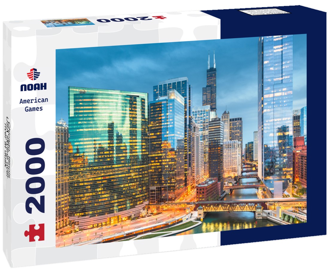 Noah Jigsaw Puzzle Chicago, Illinois USA skyline over river at dusk 2000 pieces