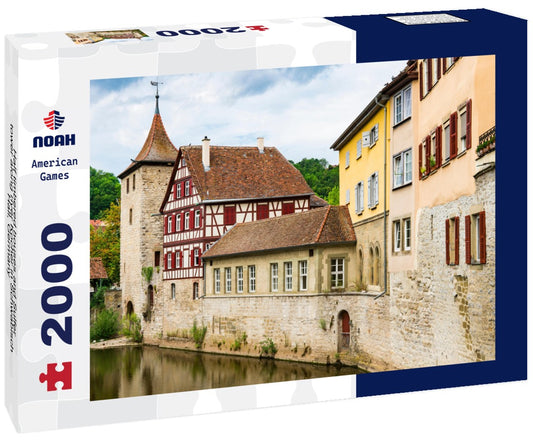 Noah Jigsaw Puzzle Half timbered houses and Sulfer tower along river Kocher in Schwabisch Hall, Germany 2000 pieces