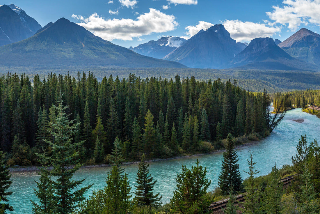Iconic view of Morants Curve where the Canadian Pacific Railway runs along the stunning Bow River with the beautiful Canadian Rockies in the background, Banff National Park, Alberta, Canada 2000pc Puzzle