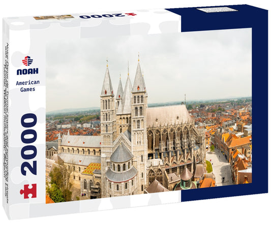 Noah Jigsaw Puzzle Notre-Dame de Tournai towers and surrounfing streets with old buildings panorama, Cathedral of Our Lady, Tournai, Walloon municipality, Belgium 2000 pieces