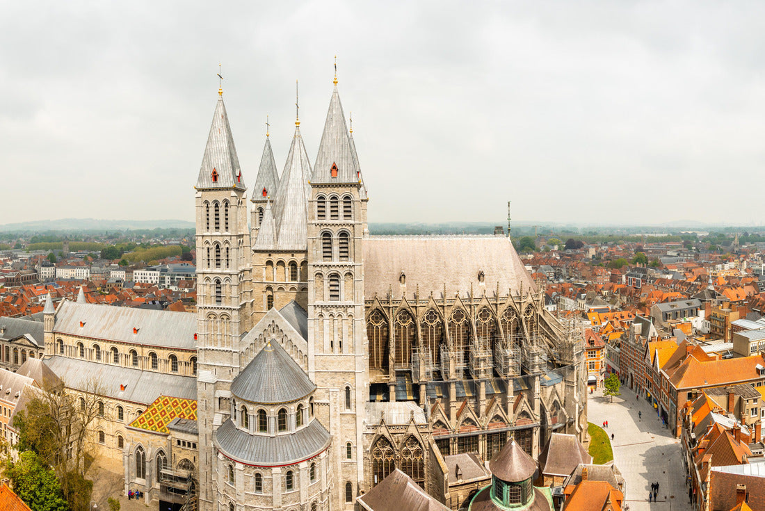 Notre-Dame de Tournai towers and surrounfing streets with old buildings, Cathedral of Our Lady, Tournai, Walloon municipality, Belgium 2000pc Puzzle