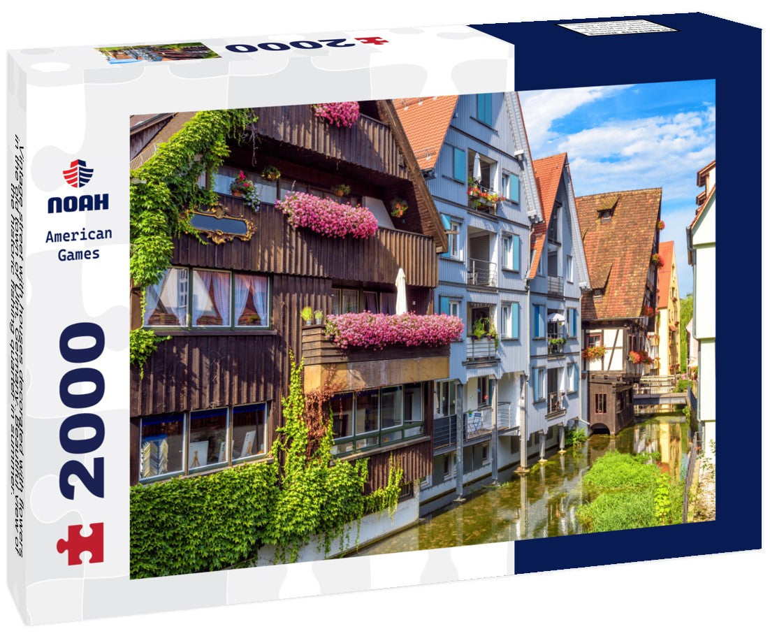 Vintage street with houses decorated with flowers in the old town of Ulm, Germany. Beautiful view of the historic fishing quarter in summer. It is a landmark of Ulm. Old town of Ulm with canals 2000pc Puzzle