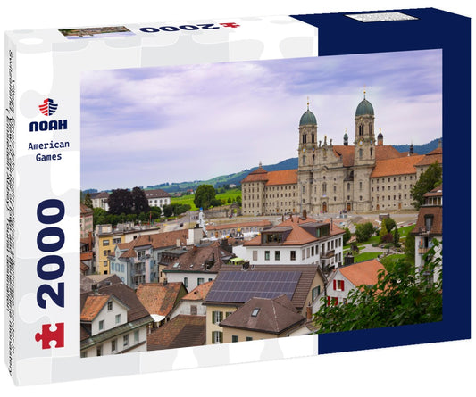 Noah Jigsaw Puzzle Village Einsiedeln, main religious pilgrimage center in Switzerland. View of center of town and Benedictine monastery ( Einsiedeln Abbey). Tourist destination 2000 pieces