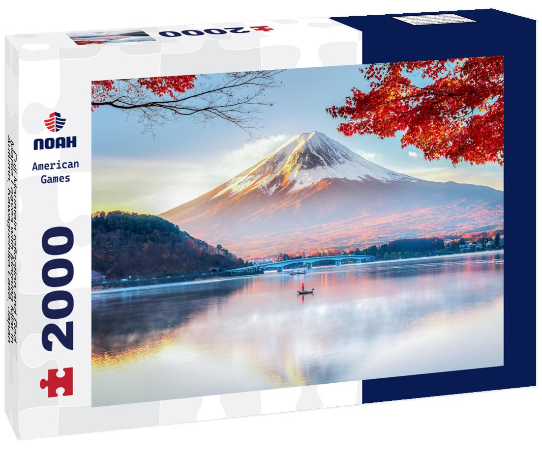 Noah Jigsaw Puzzle Fuji Mountain reflection and Red Maple Leaves with Morning Mist in Autumn, Kawaguchiko Lake, Japan 2000 pieces