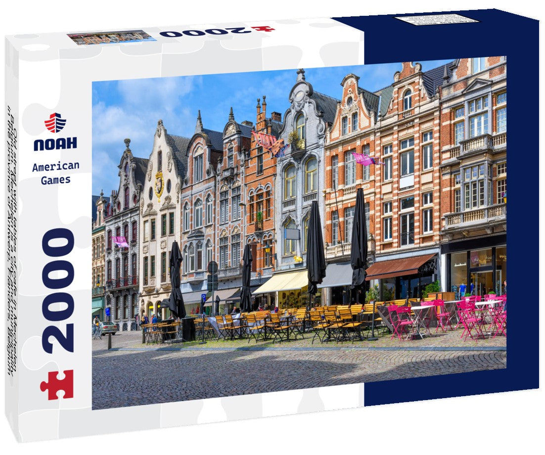 Old street with tables of cafe in Mechelen, Belgium. Mechelen is a city and municipality in the province of Antwerp, Flanders, Belgium 2000pc Puzzle
