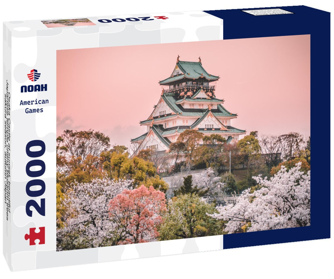 Osaka Castle at sunset, beautiful Japanese temple cherry blossom trees, sakura season, autumn Japan 2000pc Puzzle