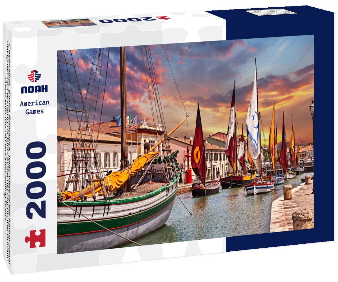 Cesenatico, Emilia Romagna, Italy: View of the harbor canal designed by Leonardo da Vinci in the old city on the Adriatic coast with the old wooden sailing boats 2000pc Puzzle