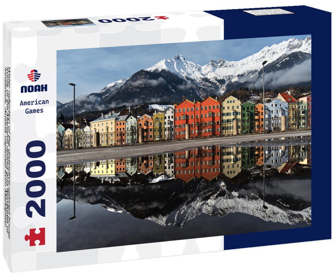 Noah Jigsaw Puzzle Water reflection of the distinctive colored house fronts of the Mariahilf district and Nordkette of Innsbruck, Austria captured from Marktplatz. This is the famous view of Innsbrucks cityscape 2000 pieces