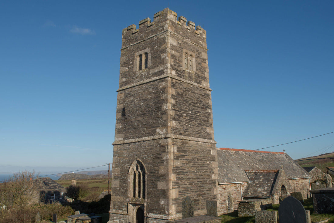 St Petroc Church in the Coastal Village of Trevalga with a Bright Blue Sky and Atlantic Ocean in the Background in Rural Cornwall, England 2000pc Puzzle