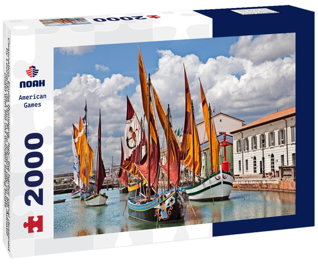 Cesenatico, Emilia Romagna, Italy: the harbor canal designed by Leonardo da Vinci in the ancient city on the Adriatic coast with the old wooden sailing boats 2000pc Puzzle